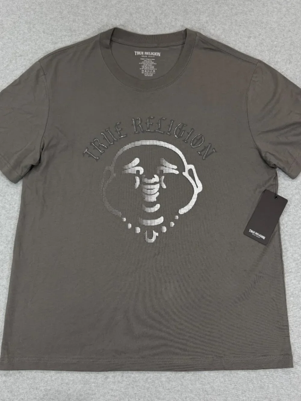 True Religion Studded Buddha Tee T-Shirt Men's Medium M Charcoal Gray Cotton NWT